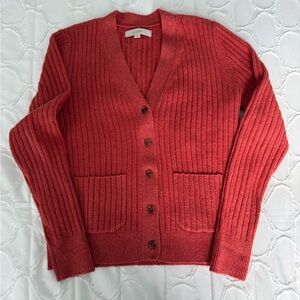 LOFT Vibrant Rust Speckled Cable Knit Sweater, Size Small